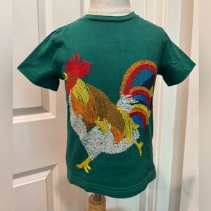 Mini Boden 3-4T Applique Kids Green Rooster Shirt